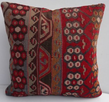 MODERN Turkish Bohemian Home Decor,Handwoven Turkish Kilim Pillow Cover 16" X 16"