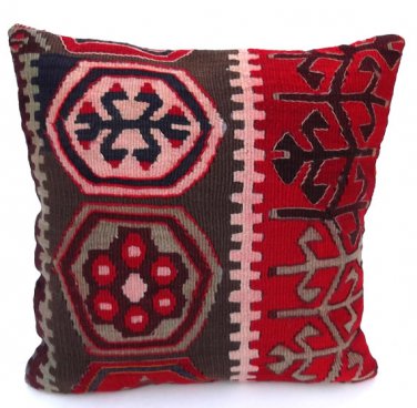 MODERN Turkish Bohemian Home Decor,Handwoven Turkish Kilim Pillow Cover 16" X 16"