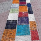 Multi-color PATCHWORK Rug Handmade from OVERDYED Turkish Rug Runner 35''x119'' (89cm x 305cm)