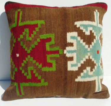 MODERN Turkish Bohemian Home Decor,Handwoven Turkish Kilim Pillow Cover 16" X 16"