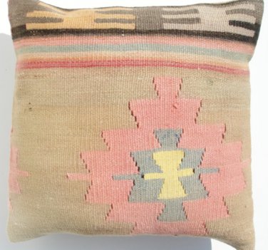 MODERN Turkish Bohemian Home Decor,Handwoven Turkish Kilim Pillow Cover 16" X 16"