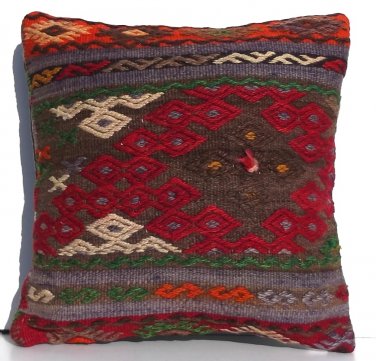 MODERN Turkish Bohemian Home Decor,Handwoven Turkish Kilim Pillow Cover 16" X 16"