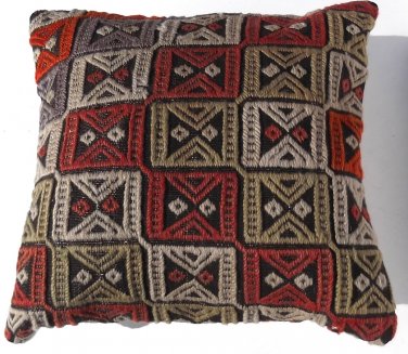 Pillow Modern Turkish Home Decor, Turkish Kilim, Rug, Carpet, Pillow Cover 15" X 15"