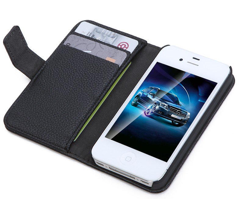 Fashion Wallet Case Flip Leather case Cover Stand with Card Holder for iPhone 4 4s 4g Black