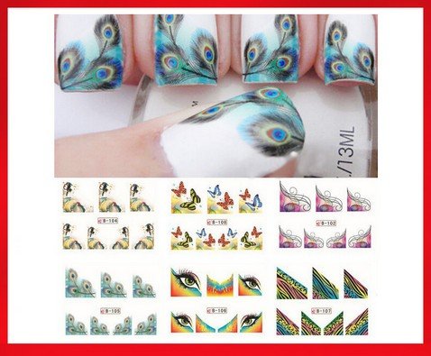 Nail Art Sticker Feather Butterfly Transfer DIY French Stylish Nail Tip Wraps