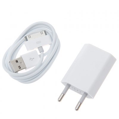 EU Travel USB Wall Charger Adapter with Data Cable for iPhone