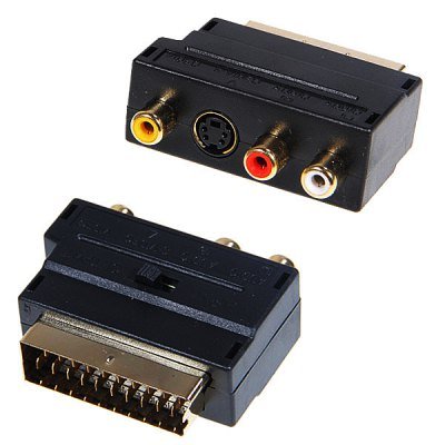 Compact 21 Pin Scart to 3RCA + S-Video M-F Adapter Connector