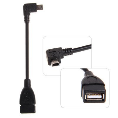 Portable USB Female to Right Angled 90 Degree Mini USB Male OTG F-M Host Cable 0.4 Feet (Black)