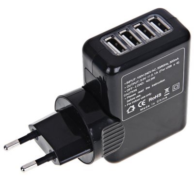 EU Plug 4 USB Ports AC Adaptor Wall Socket Power Charger/Adapter (Black)