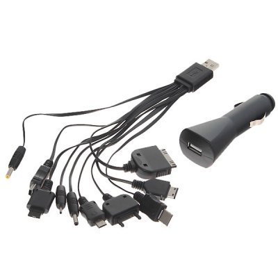 Car Charger and USB Cable of High Quality for PDA/MP3/Moble Phone - Black