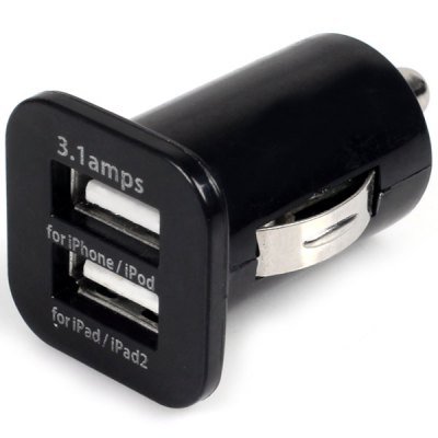 Double USB Ports Car Charger for iPhone/iPad/iPod Series - Black
