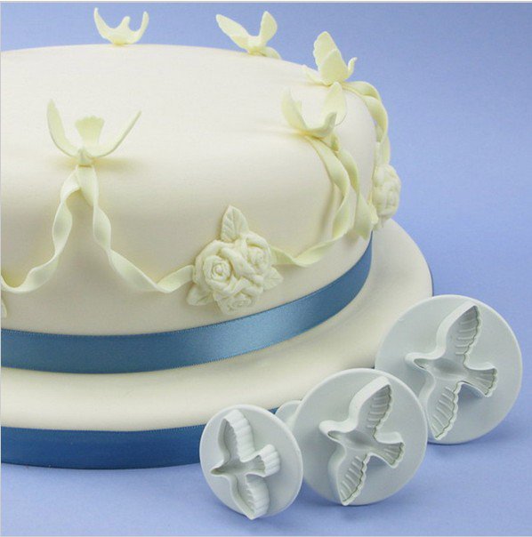 3Pcs Cake Pigeons Decorator Sugar Paste Sugarcraft Cutter Loaf Fondant Plunger Set #17551