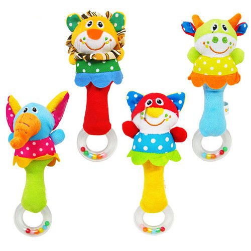 1x Baby Developmental Toy New Lovely Soft Hand bells Animal Model Long Handbell New