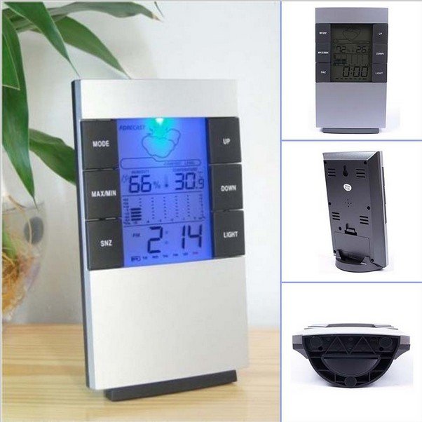 LCD Digital Indoor Outdoor Weather Thermometer Clocks Humidity Meter Hygrometer Alarm Clock