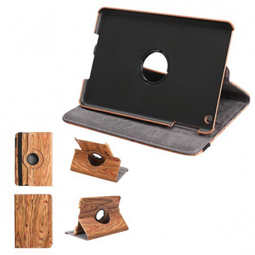 Retro Vintage Wood Grain Leather Wallet Flip Stand Case Cover for iPad Mini