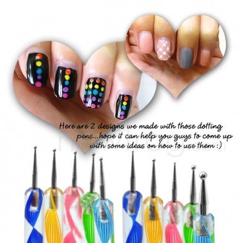 5PCS Nail Art Tool Dotting Painting Marbleizing Pen Double End