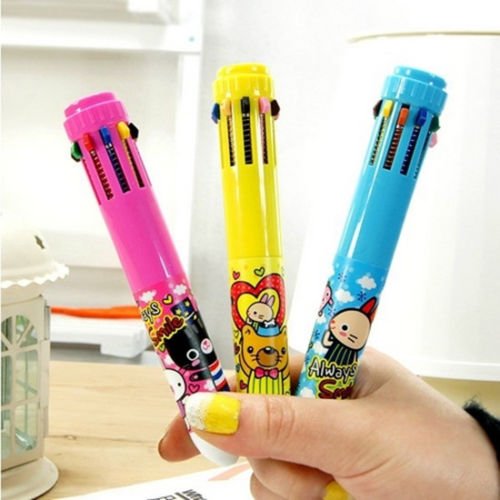 10 Colour Changable Retractable Writing Stationery Multicolour Ballpoint Pen