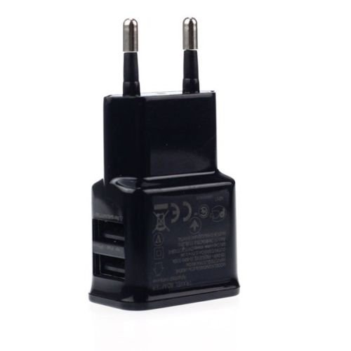 2.1A/1A Dual 2-Port USB Wall Adapter Charger EU Plug(BLACK) For Samsung S4 S5 iphone