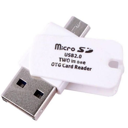 2-in-1 Micro SD TF Card Reader with OTG USB 2.0 with Micro USB for Phone PC ( WHITE