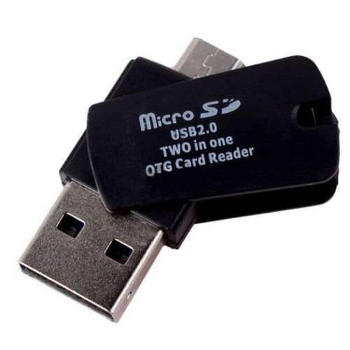 2-in-1 Micro SD TF Card Reader with OTG USB 2.0 with Micro USB for Phone PC ( BLACK