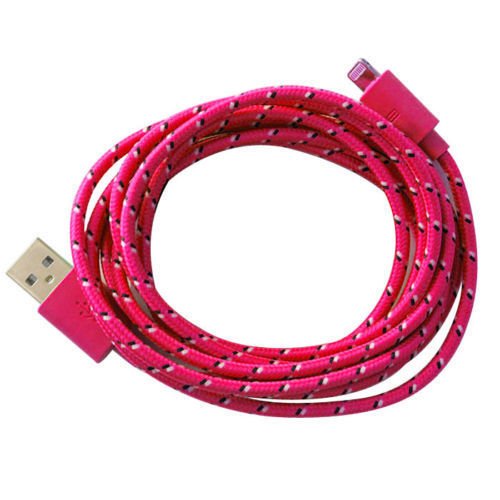 8pin Braided Usb Data Sync Cable Cord Fit for iphone5s 5c IOS 7.1 (ROSE RED