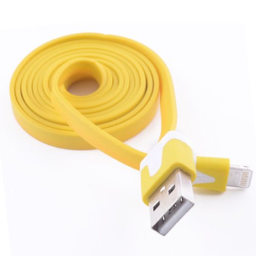 Noodle Flat Data Sync Charger For iPhone 5 5S 5C iPod Touch 5 Nano 7 Cord Cable(YELLOW