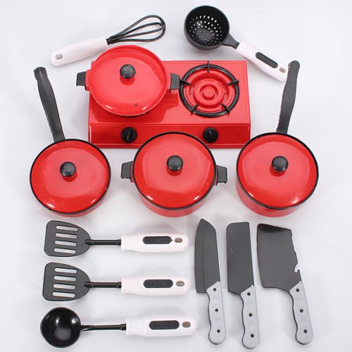 1Set Kids Play House Toy Kitchen Utensils Pots Pans Cooking Food Dishes Cookware