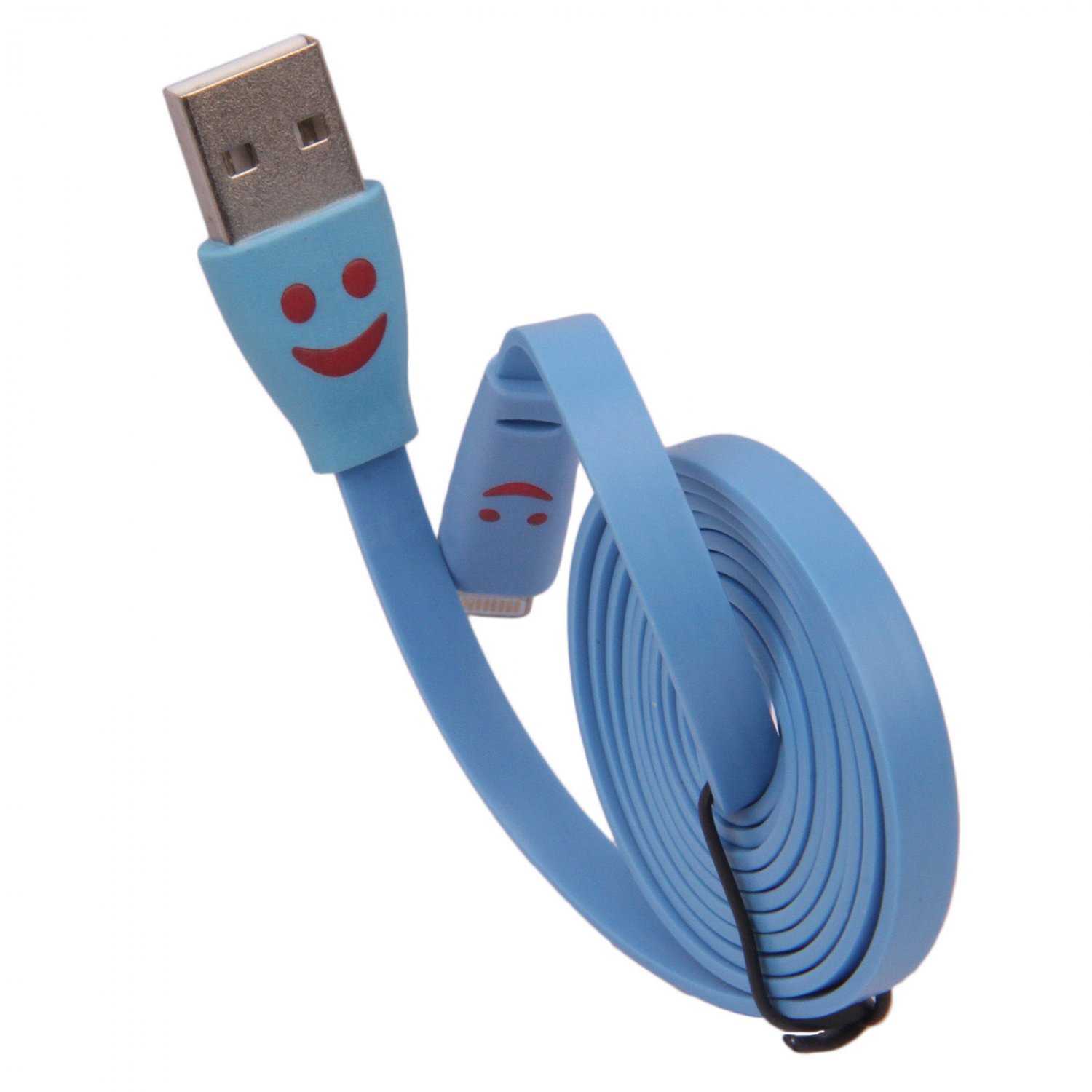 Smile Face LED Flat USB Data Charger Cable 1M For iPhone 6 5 iPod Nano 7 Touch 5( COLOR LIGHT BLUE