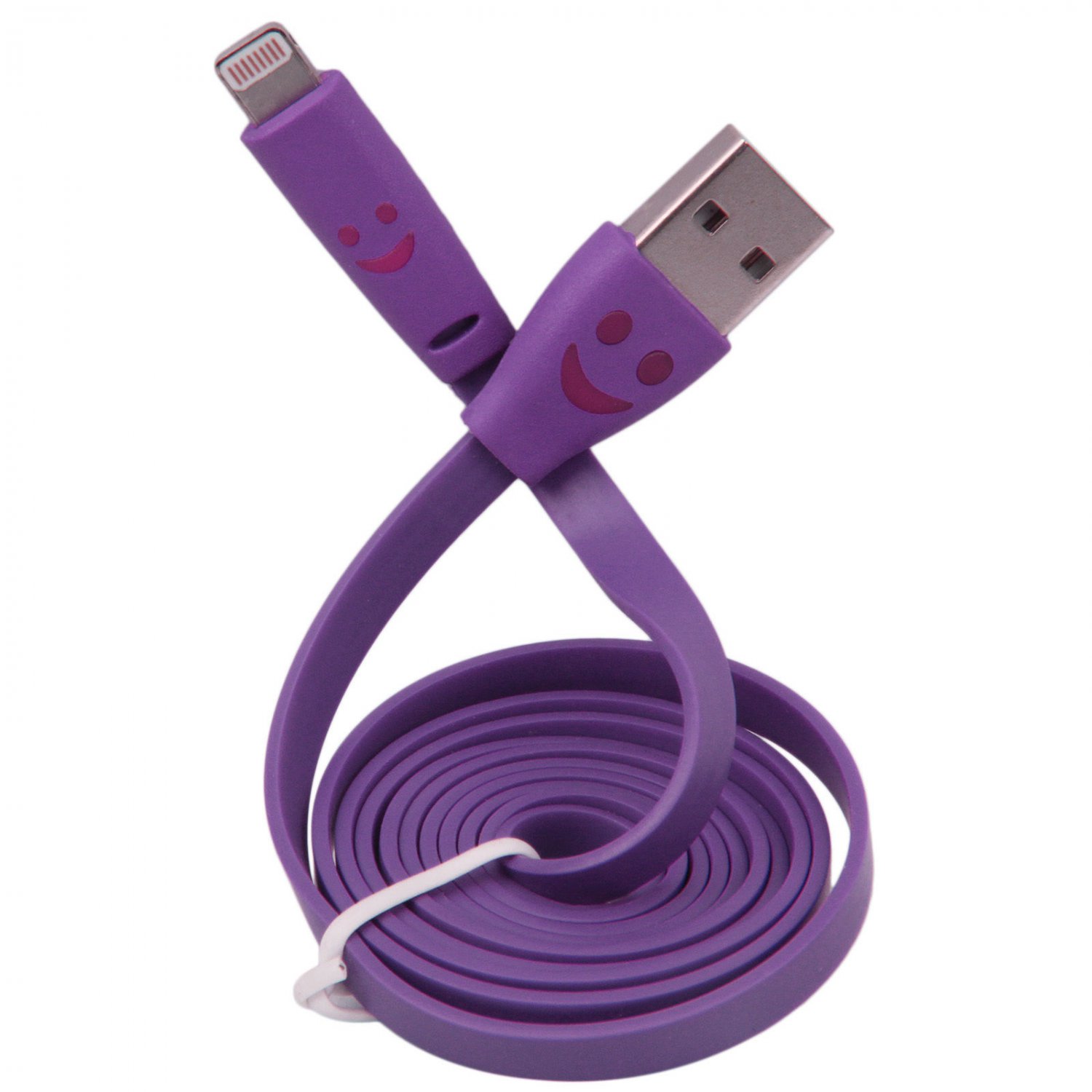 Smile Face LED Flat USB Data Charger Cable 1M For iPhone 6 5 iPod Nano 7 Touch 5( COLOR PURPLE