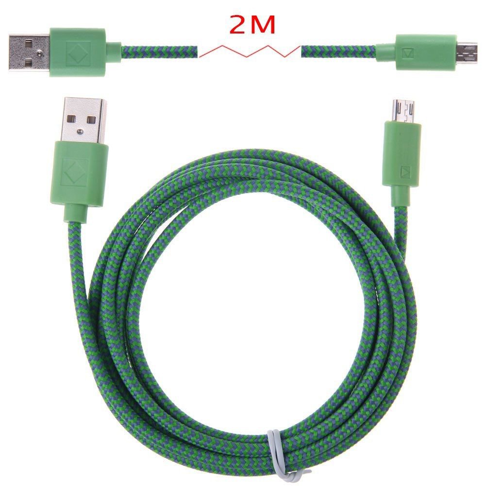 2m Hemp Rope Micro USB Charger Charging Sync Data Cable Cord fr Cell Phone(COLOR GREEN