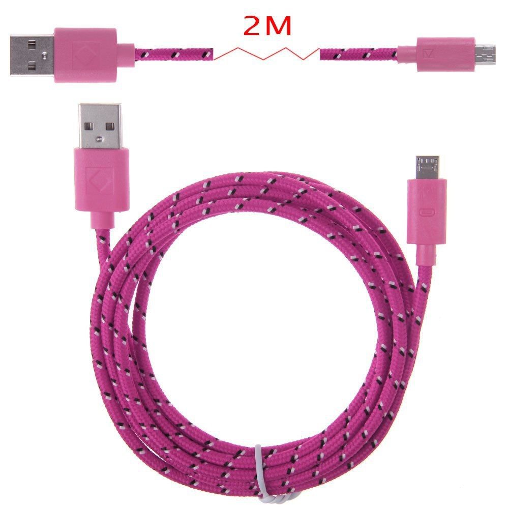 2M Hemp Rope Micro USB Charger Charging Sync Data Cable Cord fr Cell Phone(COLOR ROSE