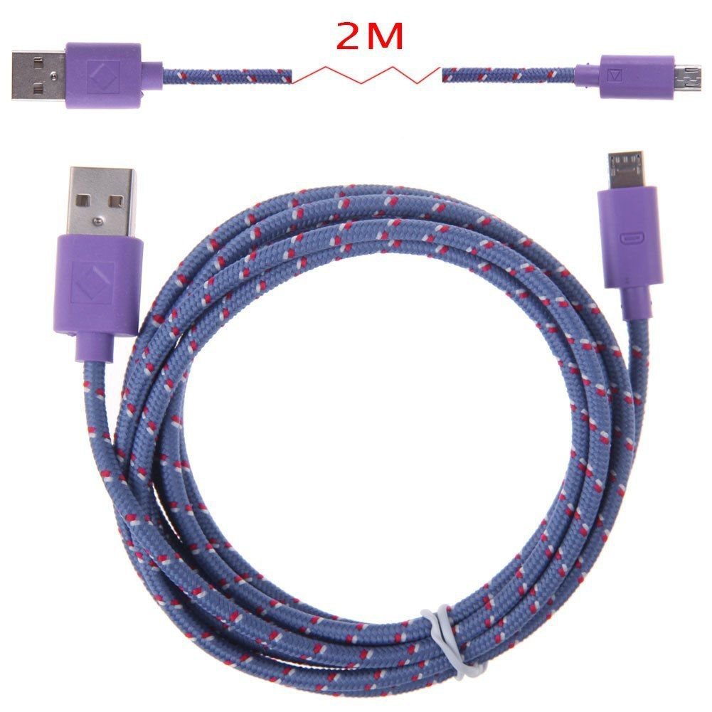 2M Hemp Rope Micro USB Charger Charging Sync Data Cable Cord fr Cell Phone(COLOR PURPLE