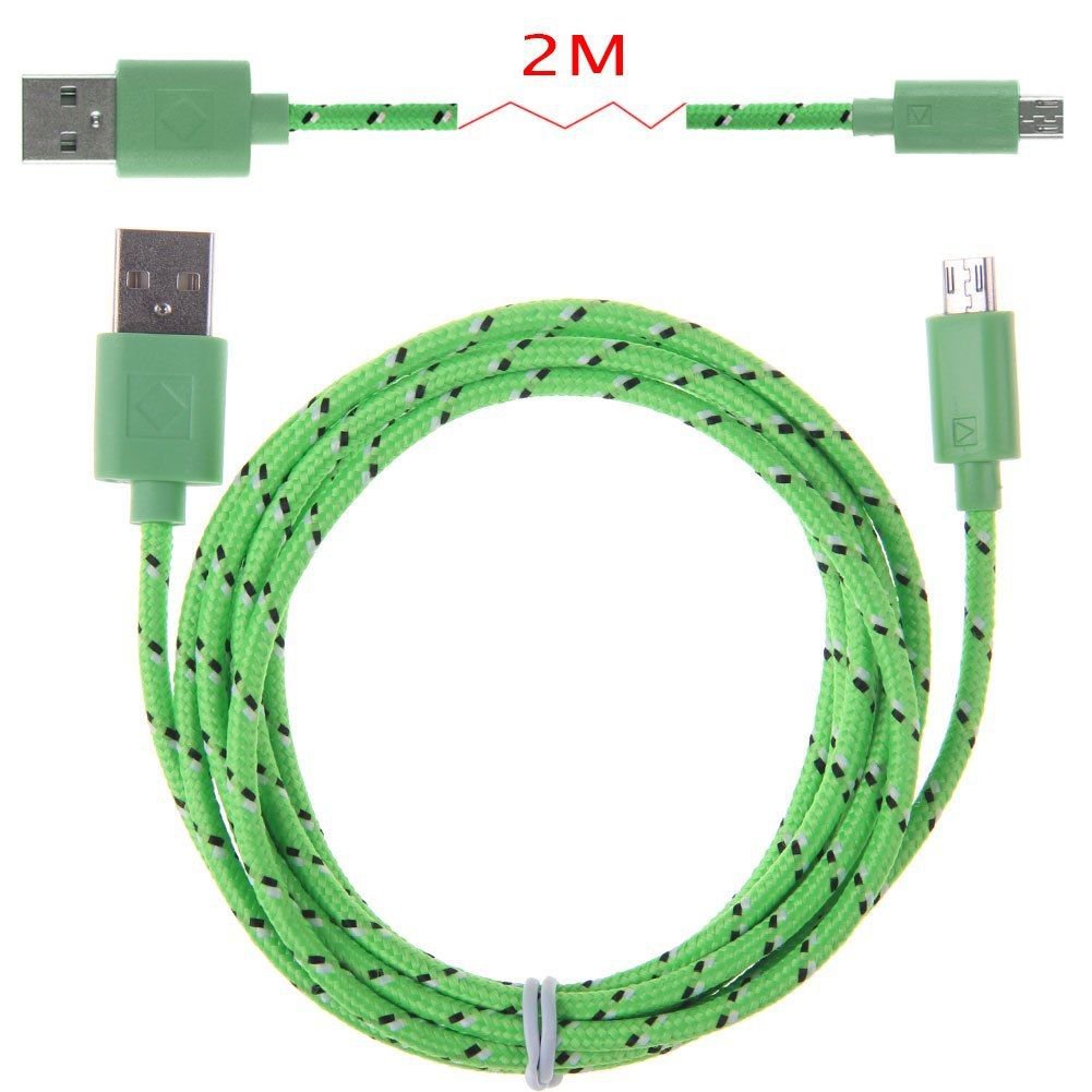 2M Hemp Rope Micro USB Charger Charging Sync Data Cable Cord fr Cell Phone(COLOR GRASS GREEN