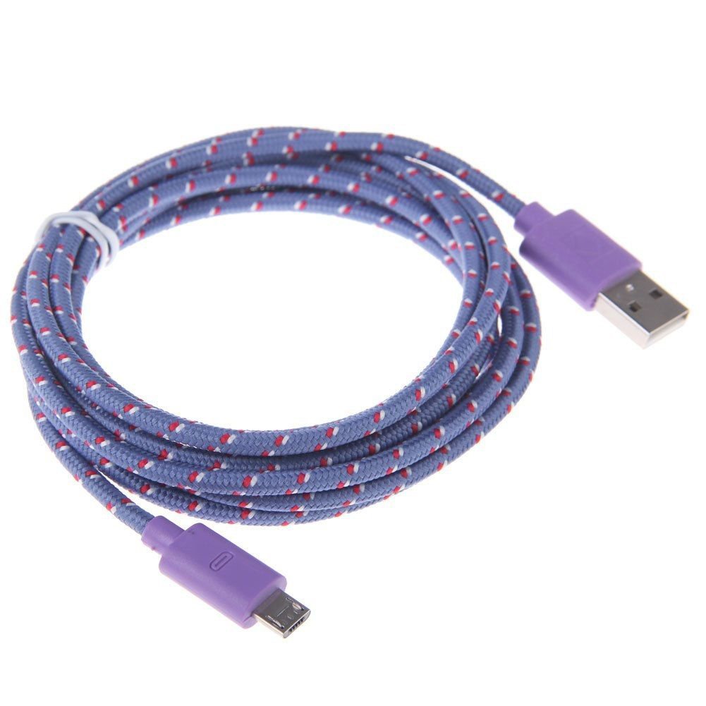3M Hemp Rope Micro USB Charger Charging Sync Data Cable Cord fr Cell Phone(COLOR PURPLE