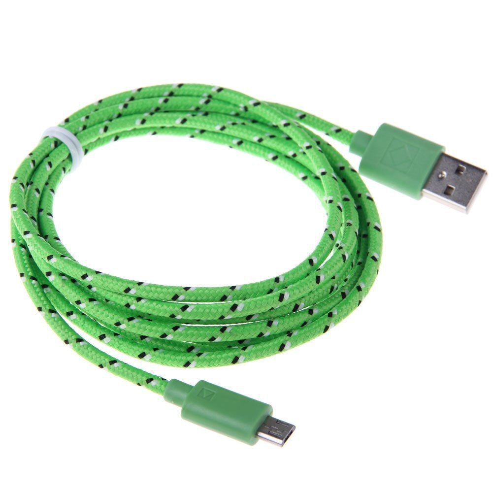 3M Hemp Rope Micro USB Charger Charging Sync Data Cable Cord fr Cell Phone(COLOR GRASS GREEN