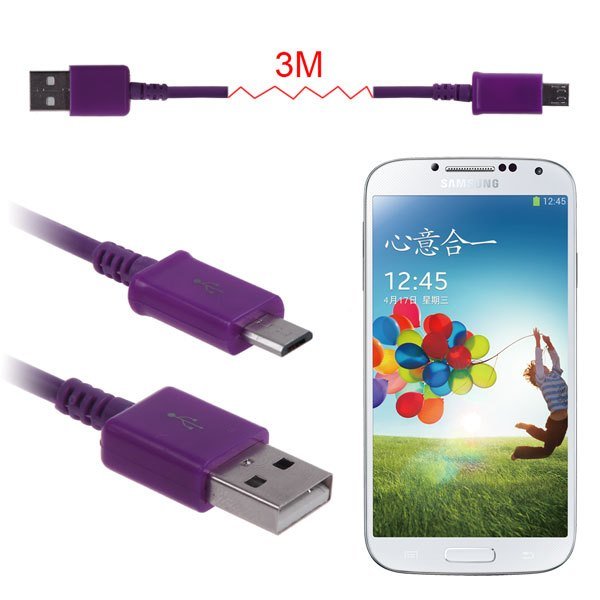 3M(10FT) Micro USB Data Sync Charger Cable Cord For Galaxy S4 S3 S2 HTC Nexus5/4 ( COLOR PURPLE