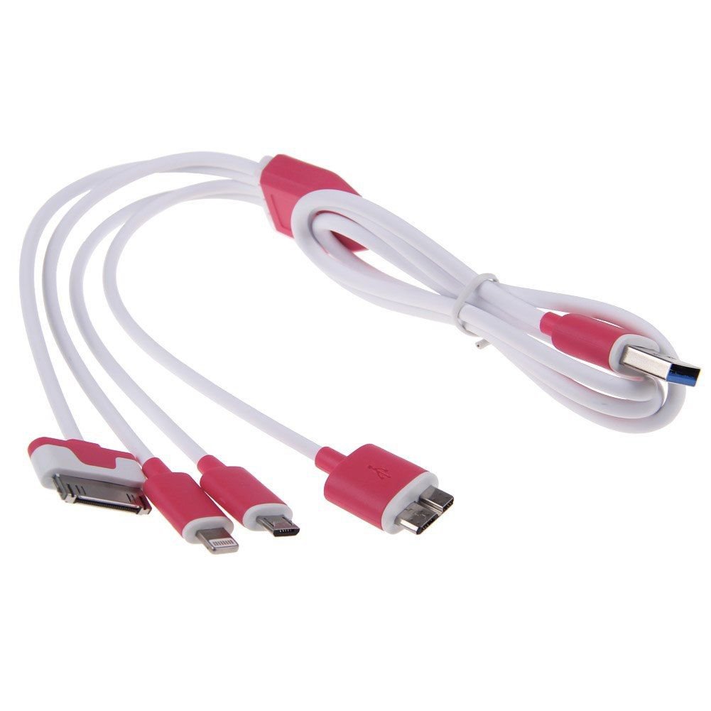 4in1 Micro USB Charger Charging Cable for iPhone 6 5 5S iPod Samsung S4 HTC LG(COLOR DARK PINK