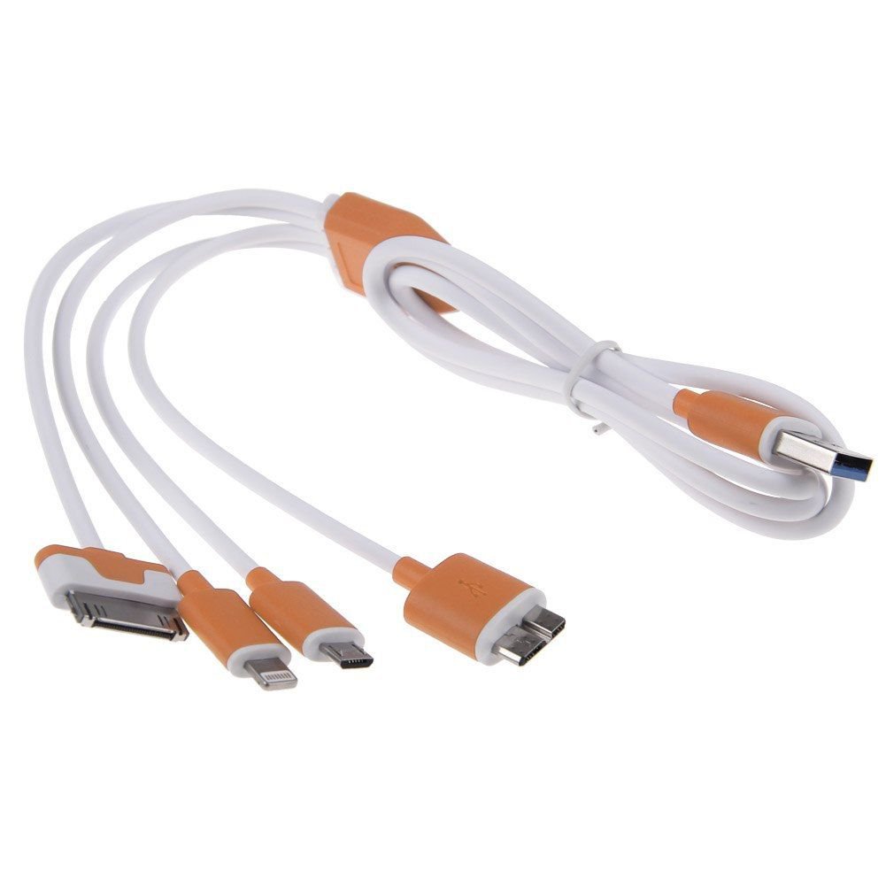 4in1 Micro USB Charger Charging Cable for iPhone 6 5 5S iPod Samsung S4 HTC LG(COLOR ORANGE