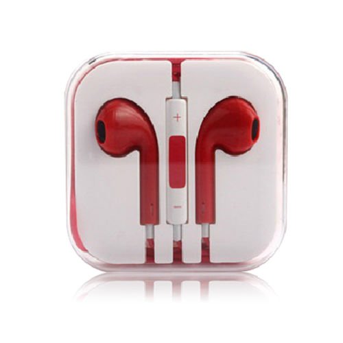 3.5mm Earphone Earbuds Headset HeadPhone w/ Remote Mic for iPhone 5 5S 5C 4G 4S (COLOR RED
