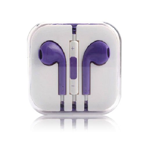 3.5mm Earphone Earbuds Headset HeadPhone w/ Remote Mic for iPhone 5 5S 5C 4G 4S (COLOR PURPLE