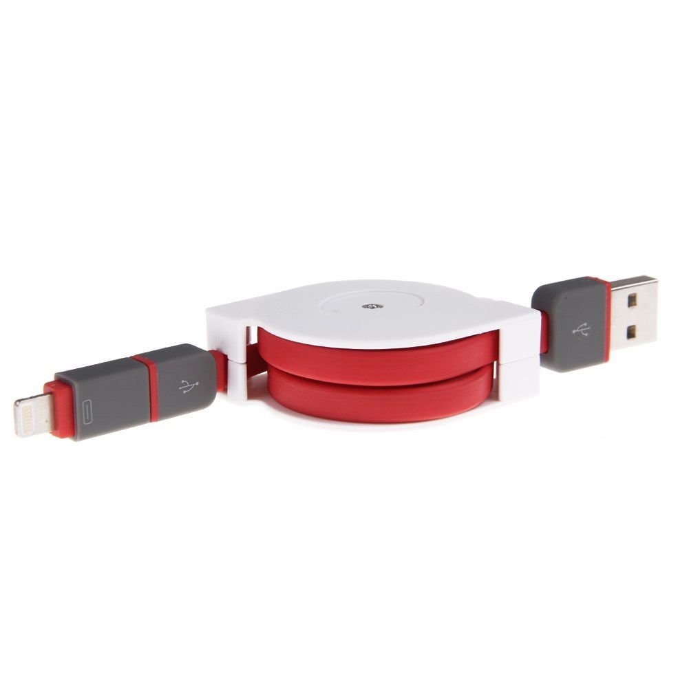 Retractable 2in1 Micro USB Data Sync Charger Cable for iPhone 6 5 5S Samsung HTC ( COLOR red
