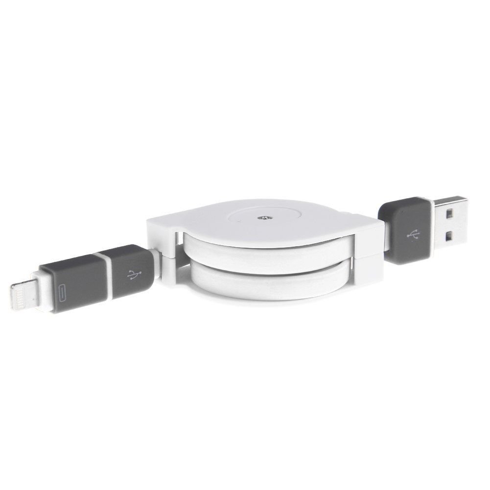 Retractable 2in1 Micro USB Data Sync Charger Cable for iPhone 6 5 5S Samsung HTC ( COLOR WHITE