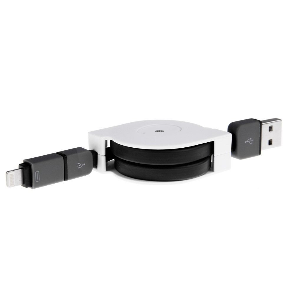 Retractable 2in1 Micro USB Data Sync Charger Cable for iPhone 6 5 5S Samsung HTC ( COLOR BLACK