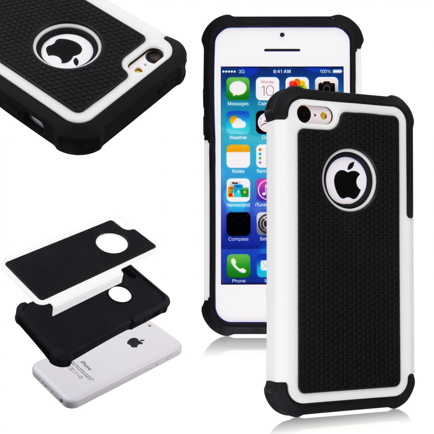 Apple iPhone 5C Colorful Heavy Duty Hybrid Rugged Hard/Soft Matte Cover Case(COLOR WHITE