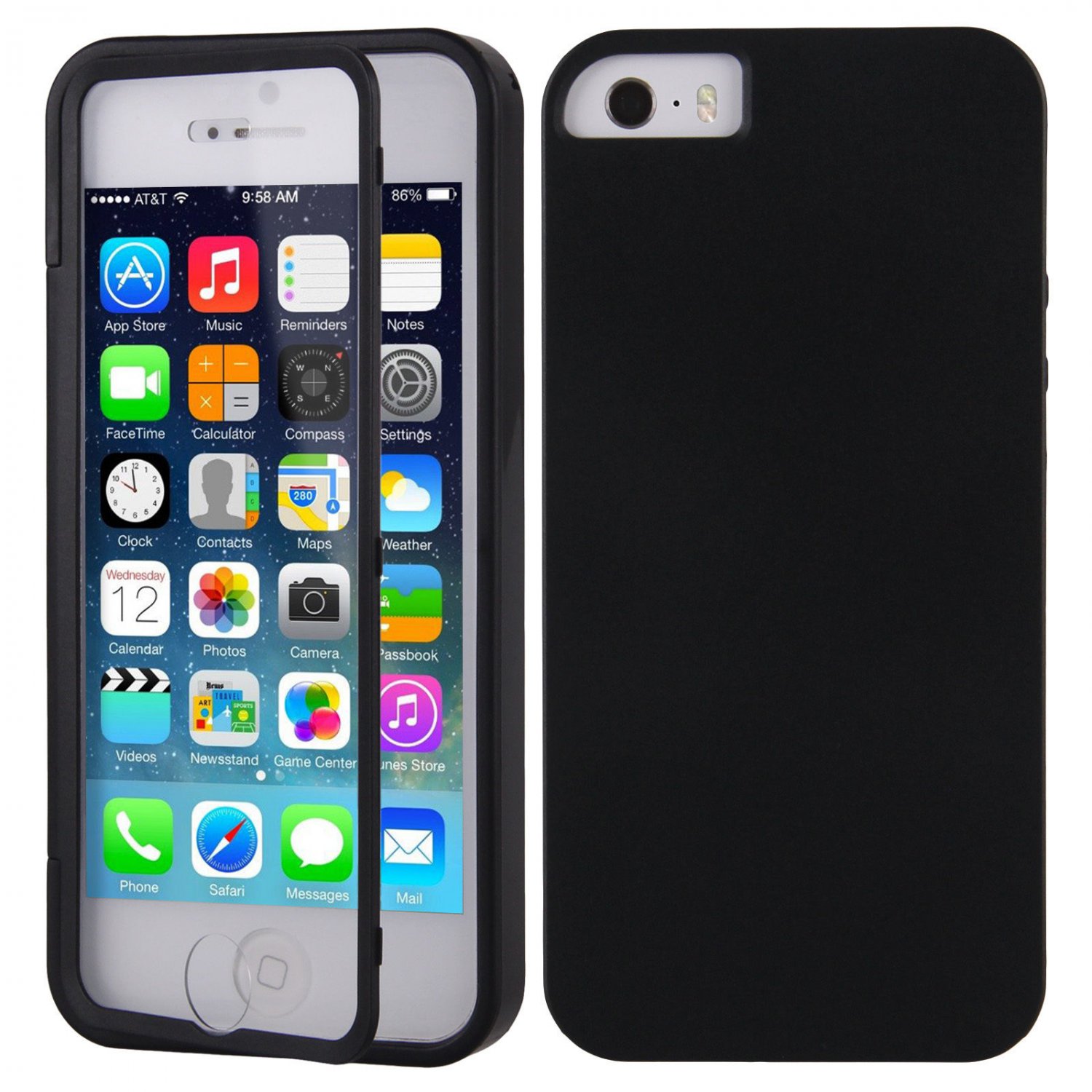 TPU Wrap Up Flip Case Cover w/ Built in TOUCH Screen Protector for iPhone 5 5S( COLOR BLACK