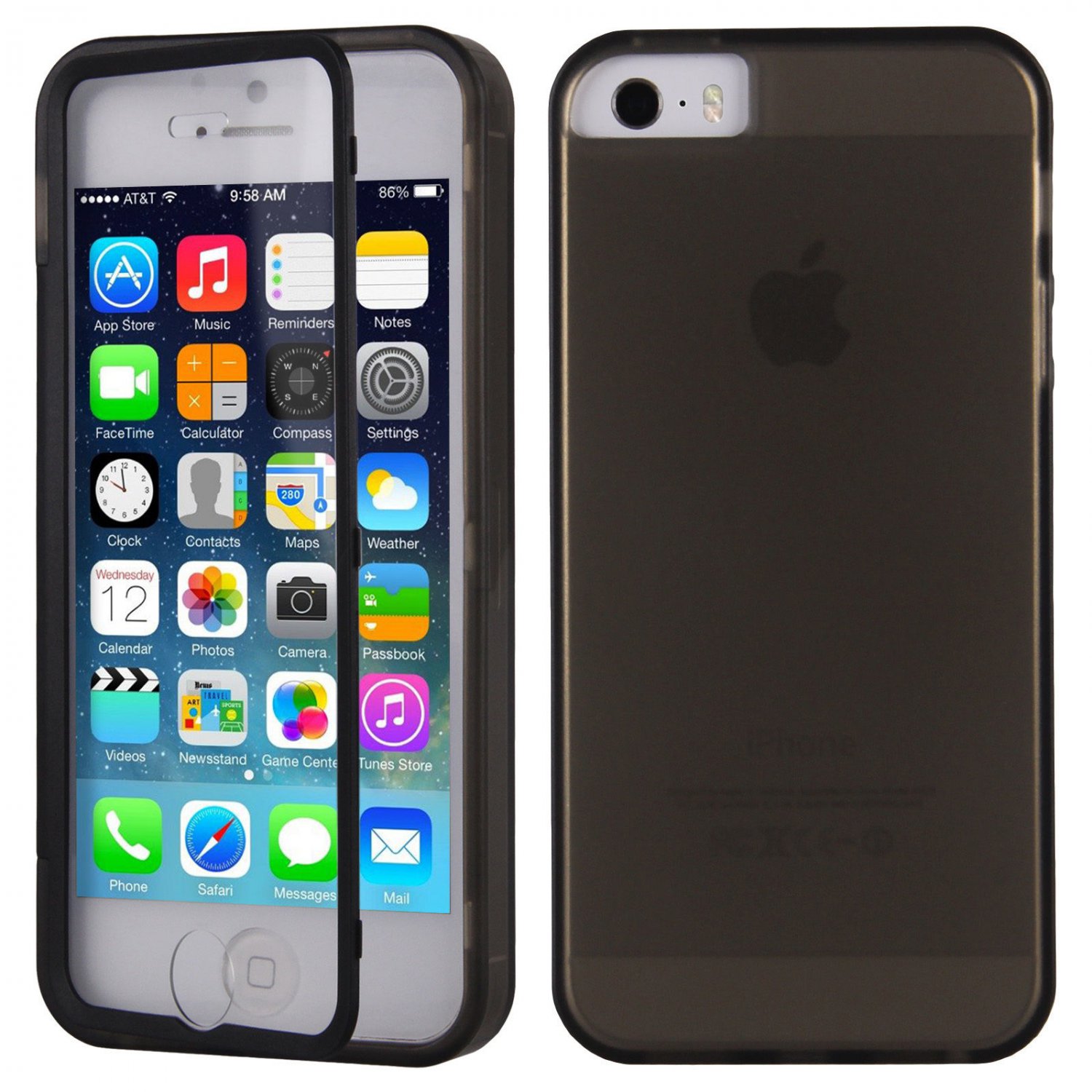 TPU Wrap Up Flip Case Cover w/ Built in TOUCH Screen Protector for iPhone 5 5S( COLOR CLEAR BLACK