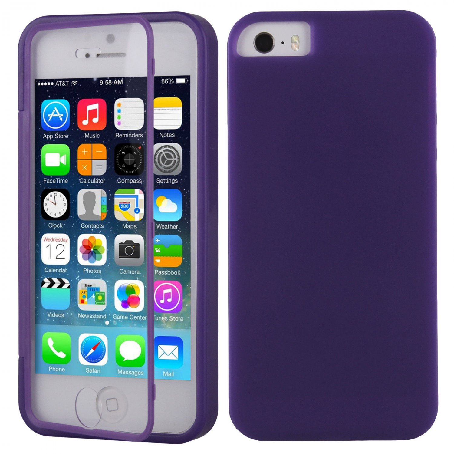 TPU Wrap Up Flip Case Cover w/ Built in TOUCH Screen Protector for iPhone 5 5S( COLOR PURPLE