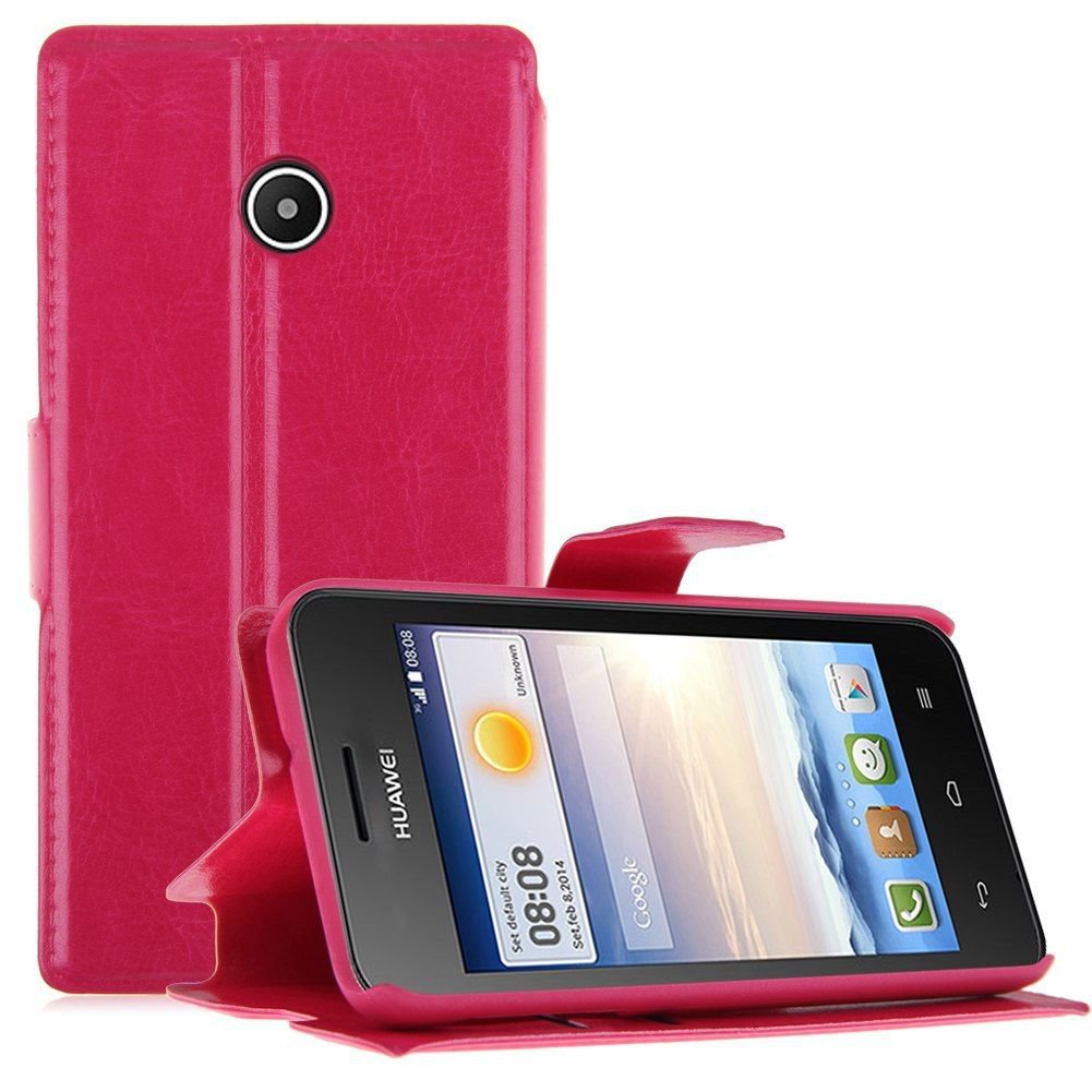 Wallet Card Holder Flip PU Leather Stand Case Cover Pouch for Huawei Ascend Y330 ( COLOR ROSE
