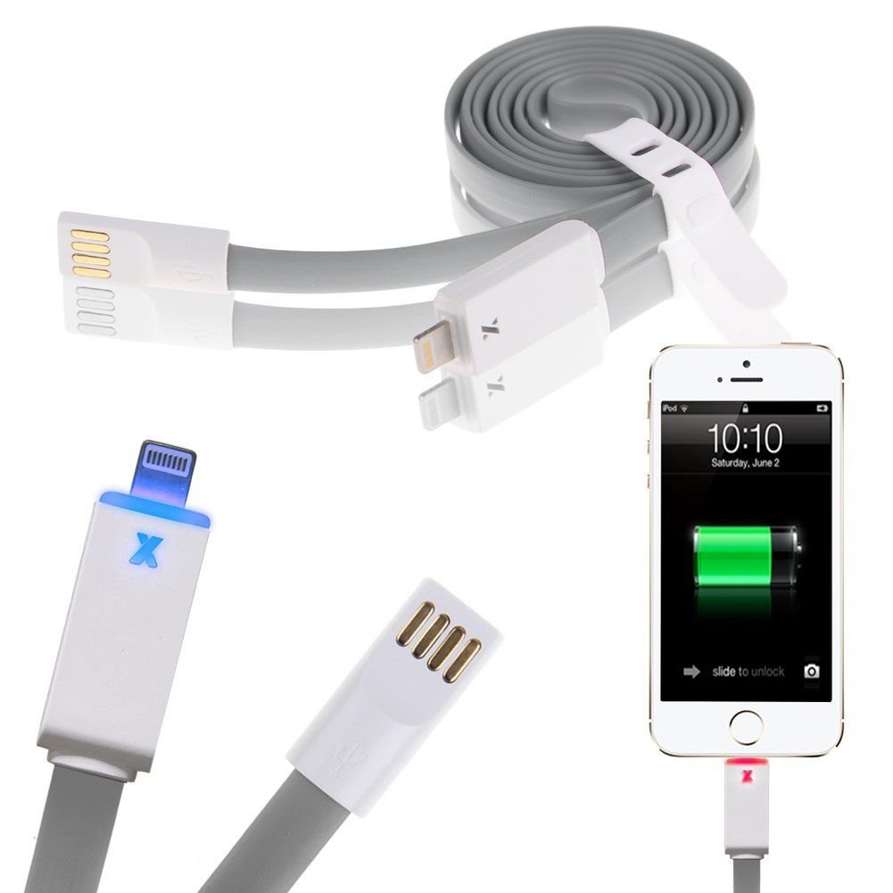 LED Flat USB Charger Charging Sync Data Cable for iPhone 5 5S 5C 6 6Plus iPod ( COLOR GREY