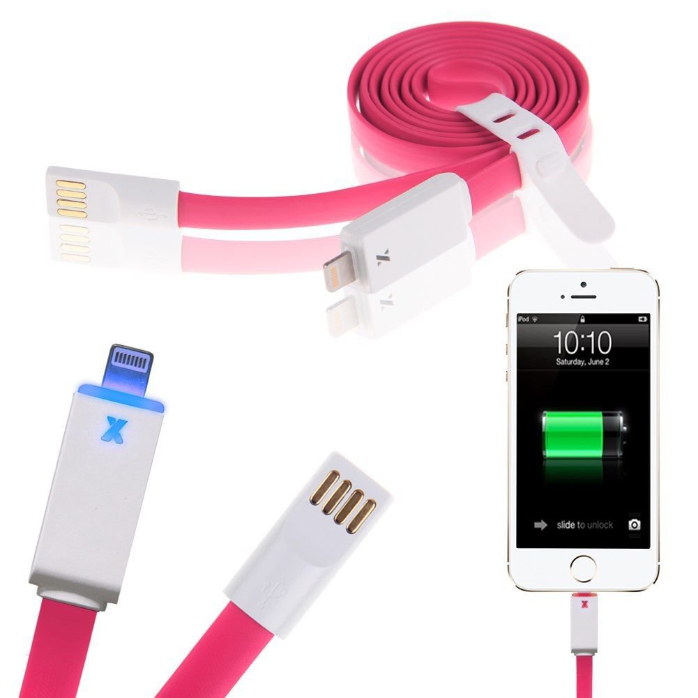 LED Flat USB Charger Charging Sync Data Cable for iPhone 5 5S 5C 6 6Plus iPod ( COLOR ROSE